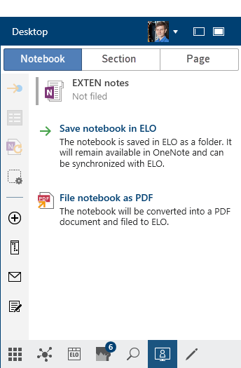 'Desktop' work area; File Microsoft OneNote notebook to ELO