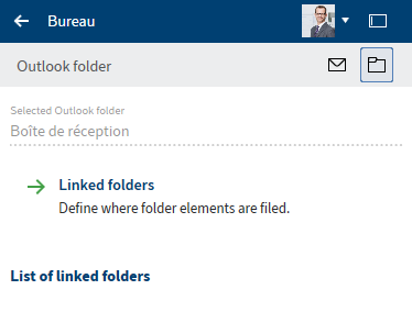 Section 'Desktop'; affichage du classeur Outlook