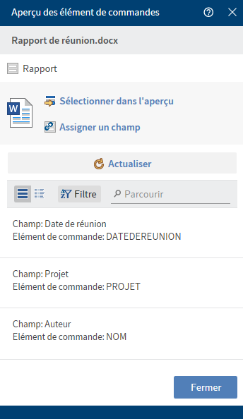 Extrait du dialogue 'Aperçu des contrôles'