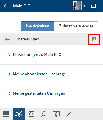 Button 'Mein Profil', in den Einstellungen zu 'Mein ELO'