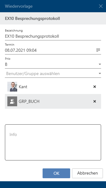 Dialog 'Wiedervorlage'