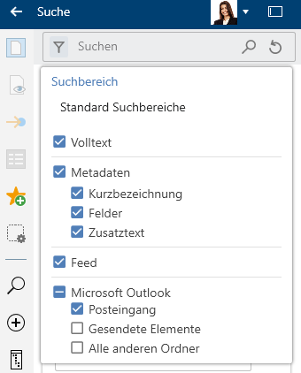 Menü 'Suchbereiche'