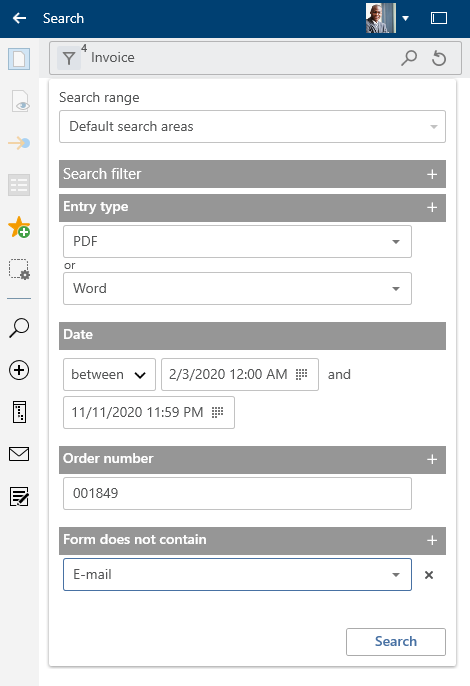 Negated 'Form' search filter