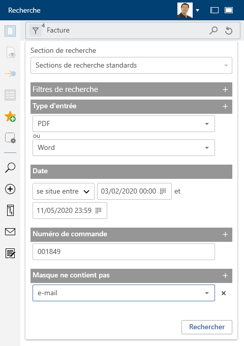 Filtre de recherche 'Masque' avec négation