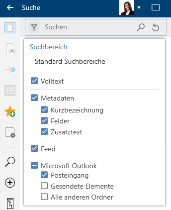 Suchbereich 'Microsoft Outlook' auswählen
