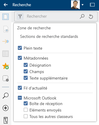 Sélectionner la section de recherche 'Microsoft Outlook'