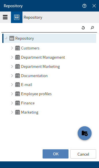 'Select filing folder' dialog box