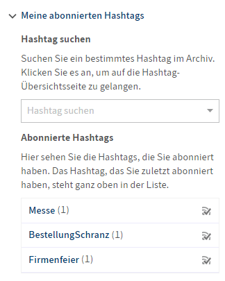 Einstellungen zu 'Meine abonnierten Hashtags'