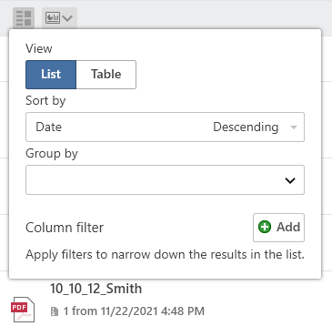 'Sort, group, and filter' dialog box