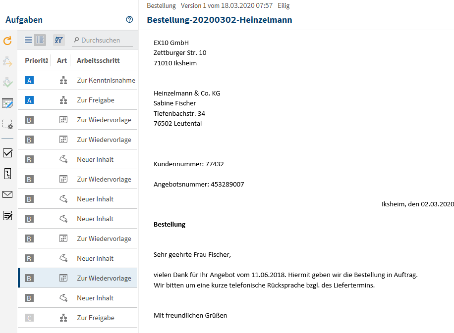 Aufgabenliste mit Vorschau in der Vollbildansicht