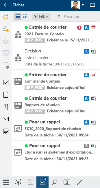 La section 'Tâches'