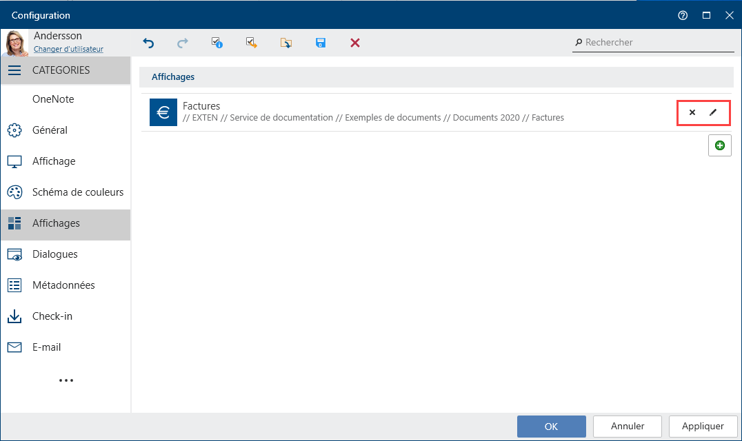 Supprimer ou modifier un affichage