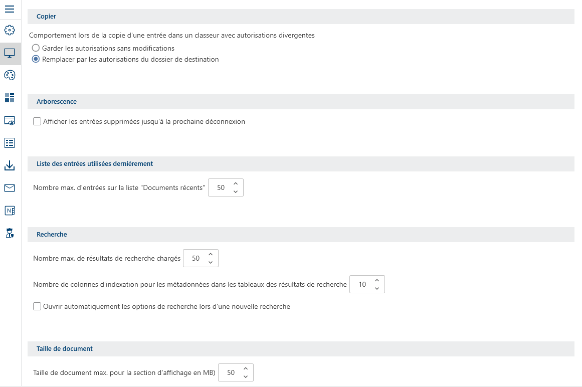 Configuration, catégorie 'Affichage (1)'