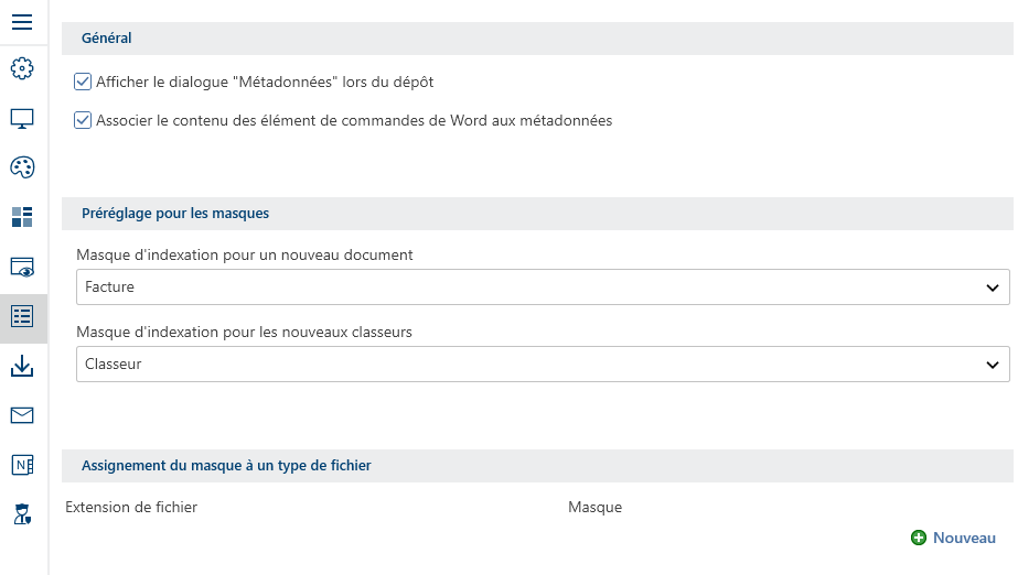 Configuration; catégorie 'Métadonnées'