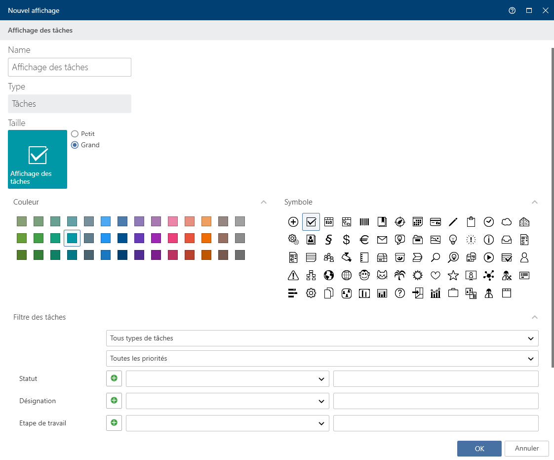 Dialogue 'Nouvel affichage des tâches'