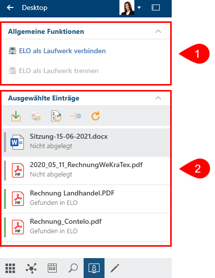 Funktionsbereich 'Desktop', ohne ELO Anbindung