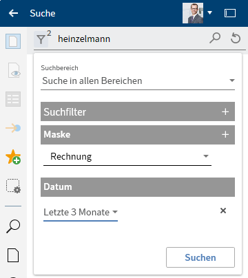 Eingabe einer beispielhaften Suche