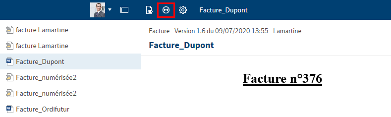 Aperçu; symbole des fichiers associés dans la barre supérieure