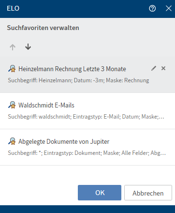 Dialog 'Suchfavoriten verwalten'