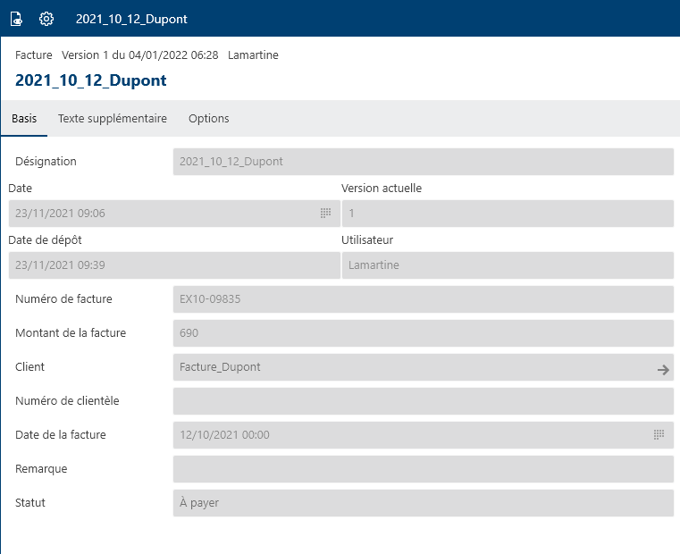 Aperçu pour un document Microsoft Office; affichage 'Métadonnées'