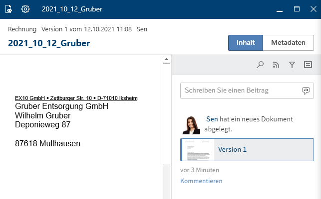 Vorschau für ein Microsoft-Office-Dokument, Ansicht 'Inhalt'