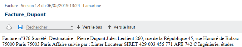 Aperçu pour une entrée avec informations plein texte dans l'affichage 'Plein texte'.