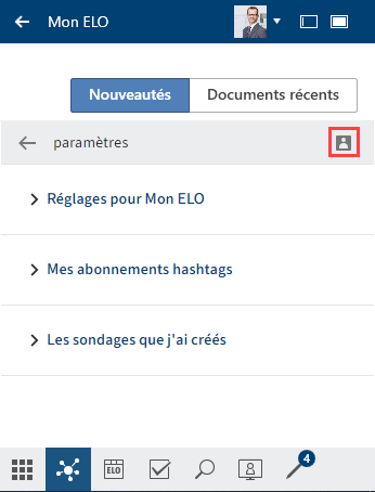 Bouton 'Mon profil', dans les réglages pour 'Mon ELO'