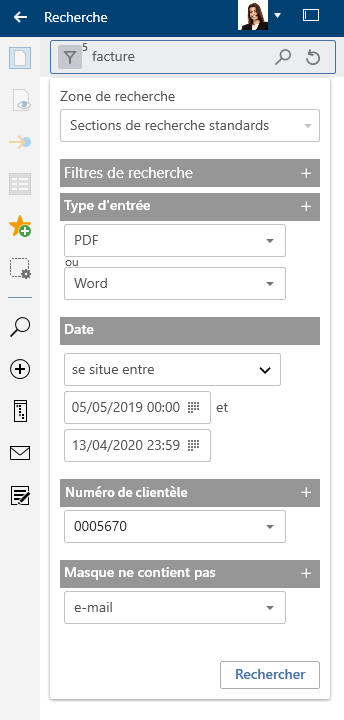 Filtre de recherche 'Masque' avec négation