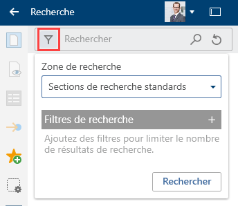 Options de recherche affichées