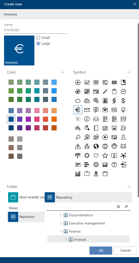 'Create view' dialog box