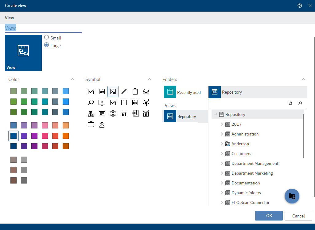 Configuration; 'Create view' dialog box