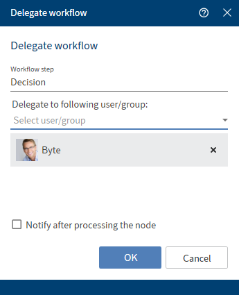 'Delegate workflow' dialog box