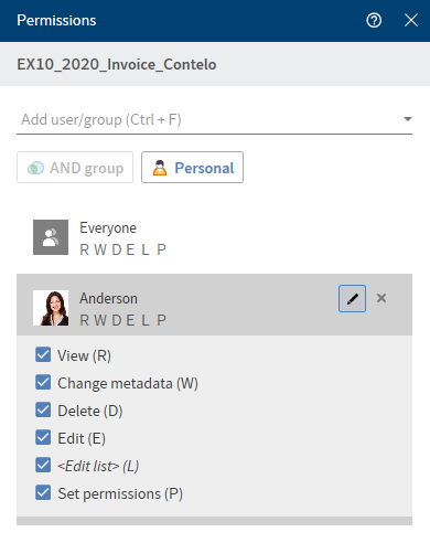 'Permissions' dialog box; Edit permissions