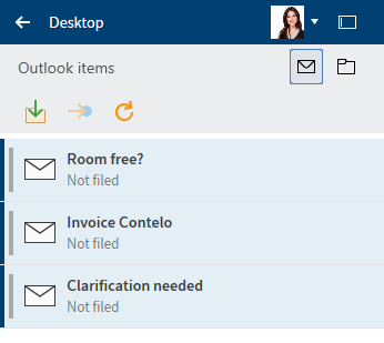 'Desktop' work area; Filing Outlook items
