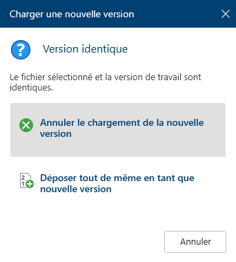 Dialogue 'Version identique'