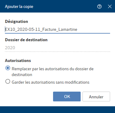 Dialogue 'Insérer une copie'