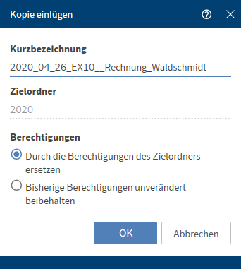 Dialog 'Kopie einfügen'