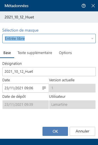 Dialogue 'Métadonnées'
