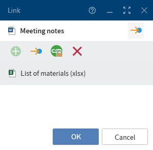 'Link' dialog box with linked document