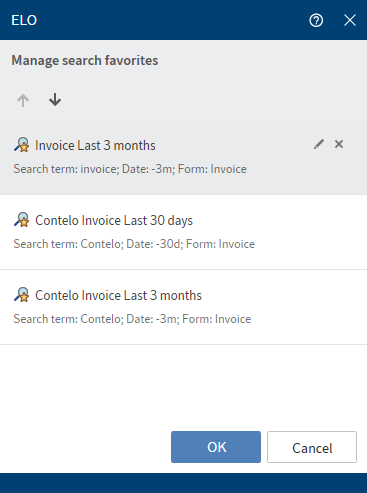 'Manage search favorites' dialog box