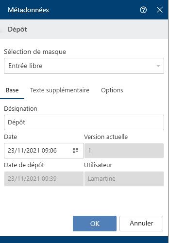 Dialogue 'Métadonnées'
