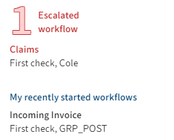 'My recently started workflows' and 'Escalated workflows' areas