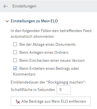 Einstellungen zu 'Mein ELO'