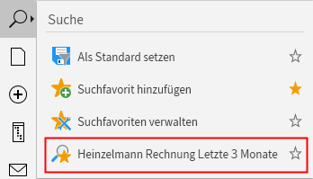 Angelegter Suchfavorit in der Funktionsleiste