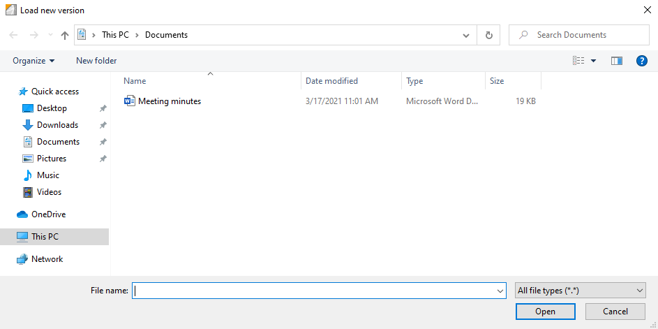 Window for selecting the file from the file system