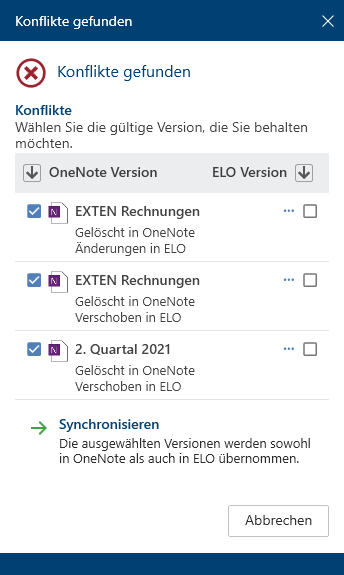 Dialog 'Konflikte gefunden'