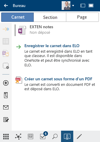 Section 'Desktop'; déposer un carnet Microsoft OneNote dans ELO