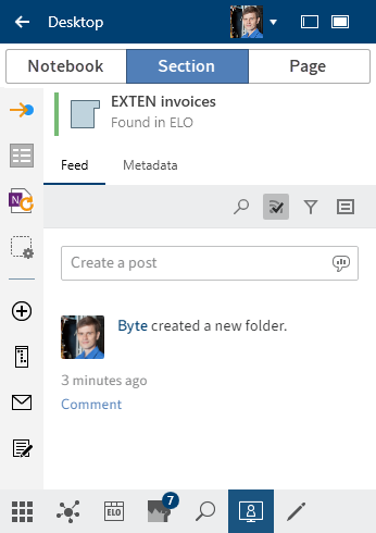 'Desktop' work area; 'Section' tab