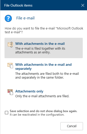 'File Outlook items' dialog box