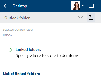 'Desktop' work area; Outlook folder view